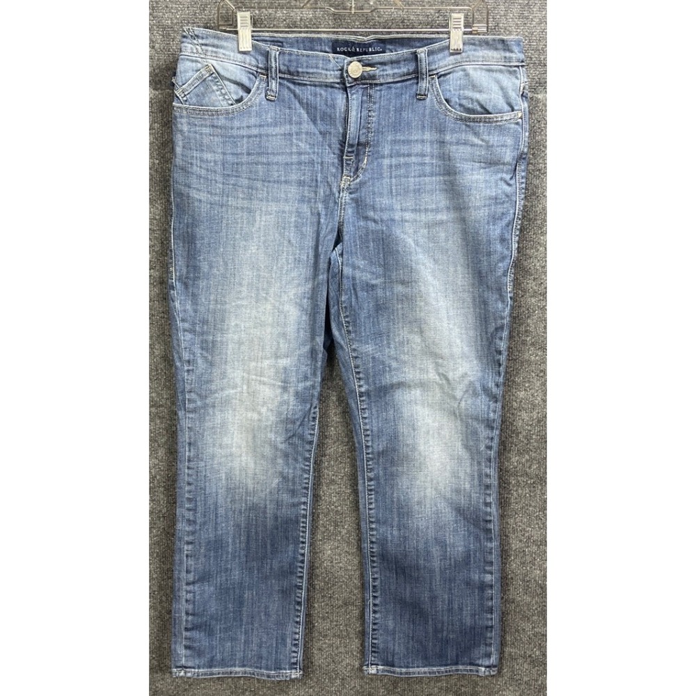 Rock‎ & Republic Kendall Jeans Embellished Pockets Denim Blue Wash Size 16